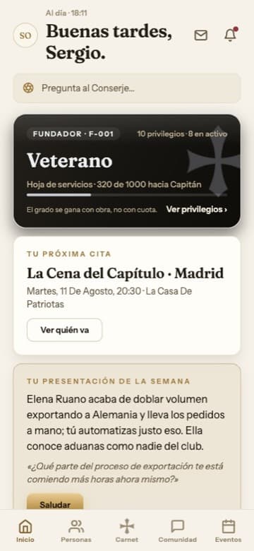 Pantalla de inicio de la app de Patriotas
